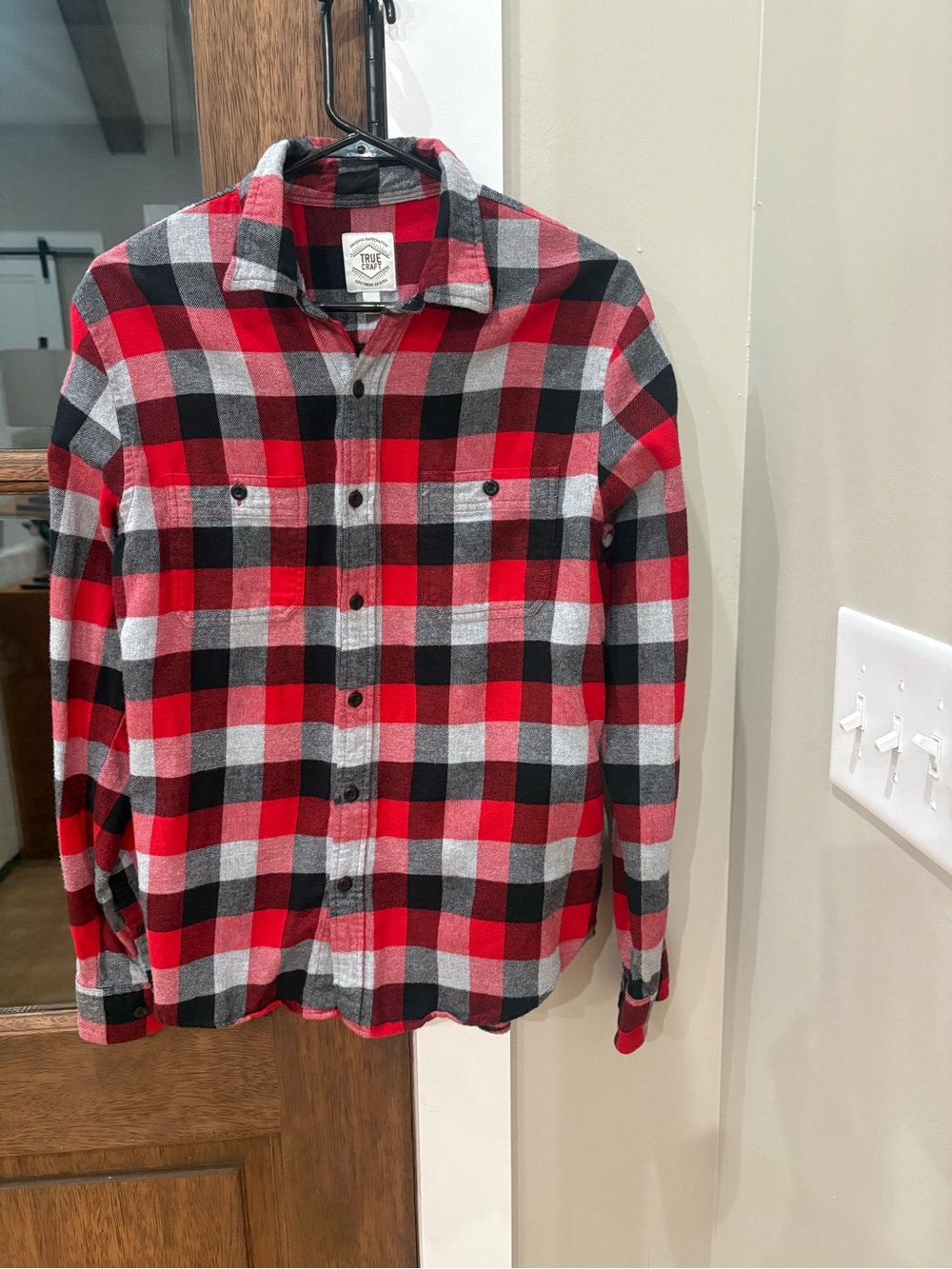 True Craft Red Black Gray Plaid Button-Down Shirt